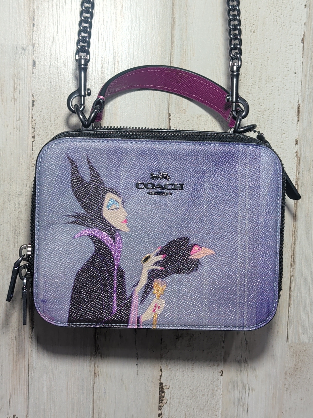 Coach CC376 Disney x Coach Box Crossbody With Maleficent Motif Black Multi *NICE